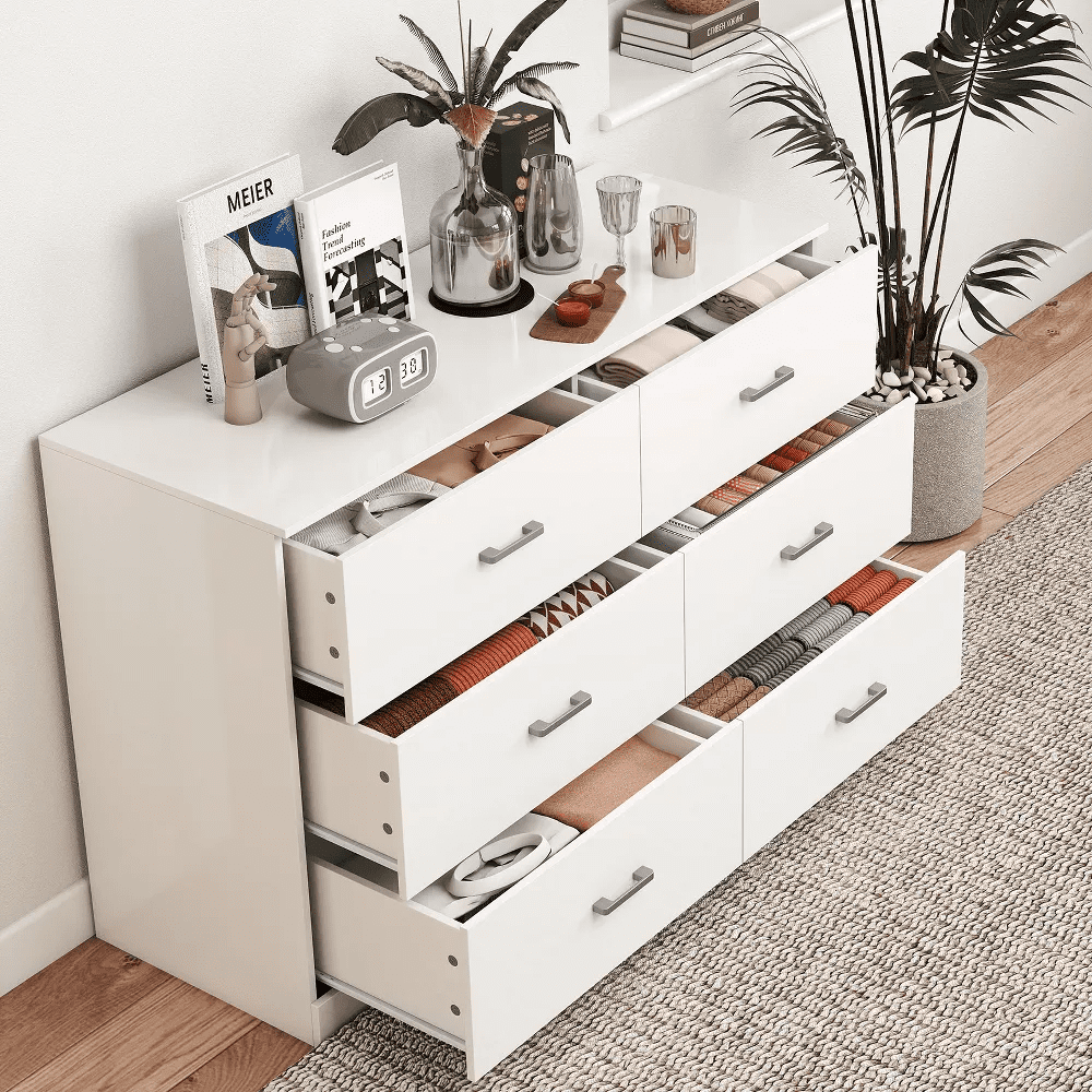 SUGIFT 6 Drawer Dresser, Large Wooden Horizontal Storage Organizer for Bedroom, Living Room or Closet