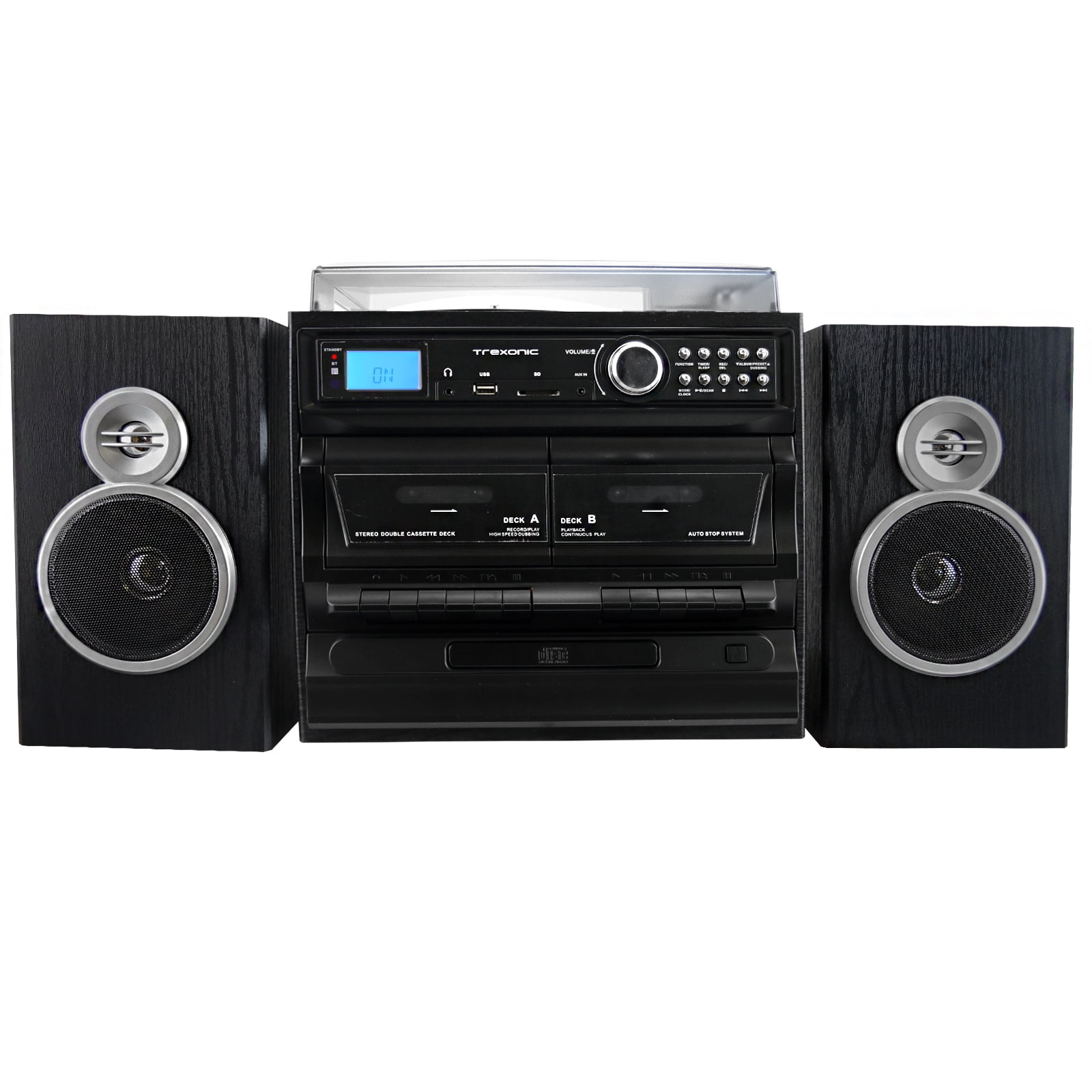 Trexonic 3Speed Turntable, CD, Dual Cassette, BT, FM Radio, USB/SD Recorder, Wired Speakers  (图2)