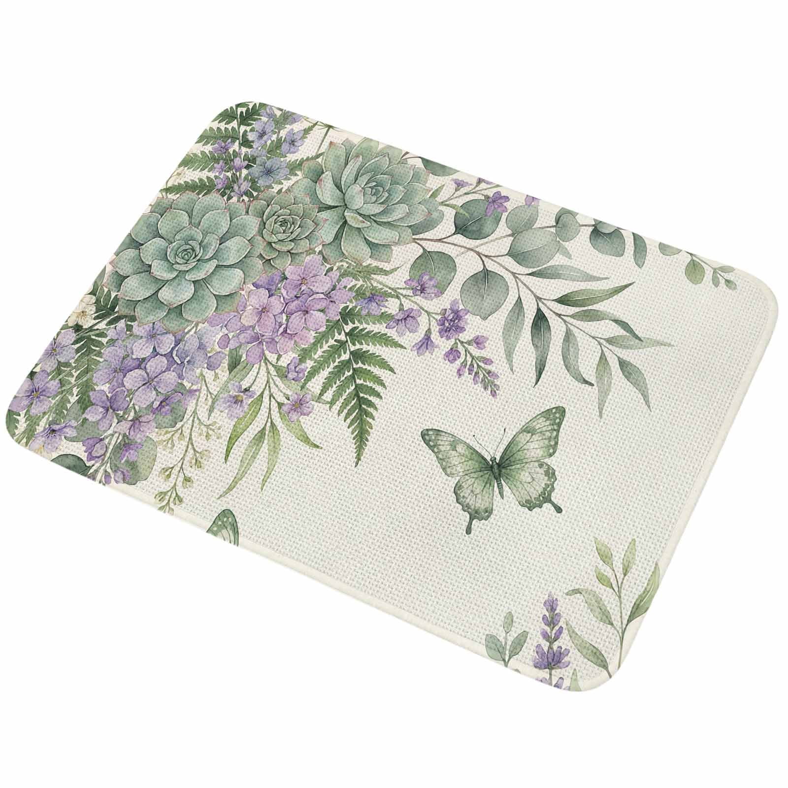 Doormat Lavender Butterfly Front Door Mat Entrance Soft Non Slip Absorbent Doormats Green Ferns Eucalyptus Leaves Floor Mat Rugs for Entryway Porch Bathroom Bedroom Kitchen Indoor Outdoor 32"x47"