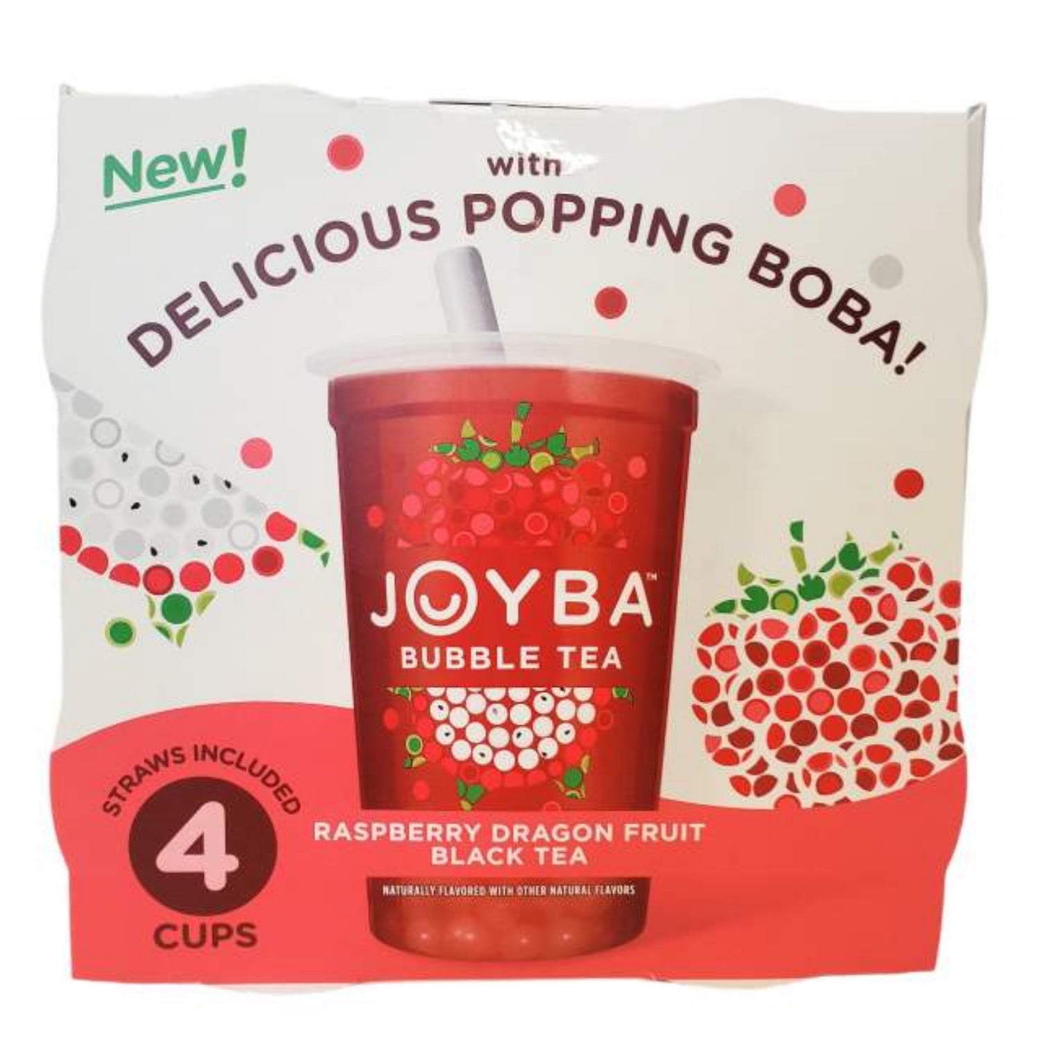 Joyba Bubble Tea 4 Cups 3 Flavors Strawberry Lemonade Mango Passion Fruit Green Tea Rasberry 5297