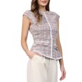 thumbnail image 4 of INSPIRE CHIC Women's Elegant Tweed Top Crew Neck Cap Sleeve Business Office Peplum Blouse Tops M Purple Pink, 4 of 5