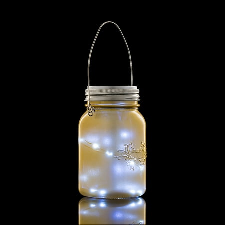 Mason Jar Hanging Lanterns Fantado Regular Mouth Yellow Gold Mason Jar Light w/ Hanging Cool White Fairy LED Kit by PaperLanternStore ()