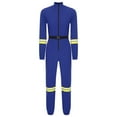 thumbnail image 3 of TiaoBug Woman Fire Fighter Costume Halloween Outfit Long Sleeve Front Zipper Bodysuit Uniform Jumpsuit Royal Blue XXL, 3 of 5