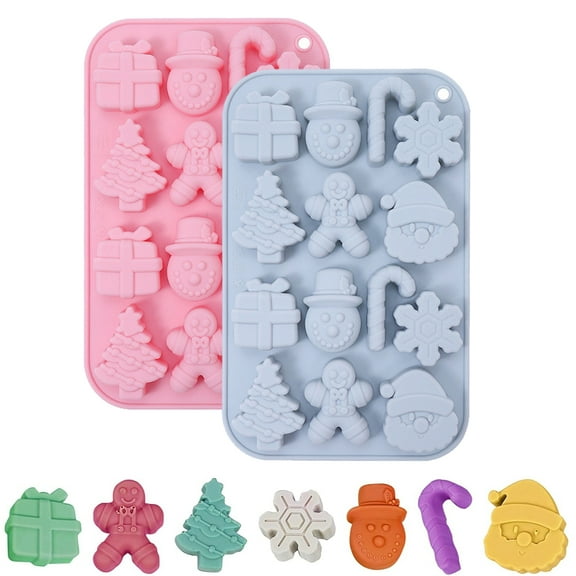 GoXteam 2 Pack Christmas Silicone Molds, 14 Cavity Xmas Baking Mold for Mini Cakes, Handmade Soap, Chocolate, Jello, Candy and Candles