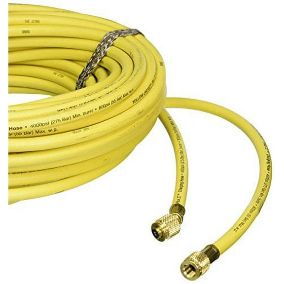 Yellow Jacket 21200 Plus II Hose Standard 1/4" Flare Fittings, 100", Yellow
