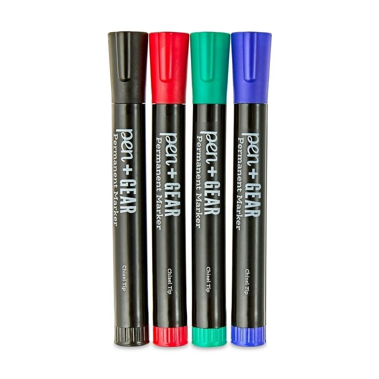 4-Color Permanent Marker Set - Chisel Tip Waterproof Markers For Wood, Plastic, Metal & Paper