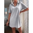 thumbnail image 5 of Women Summer V-Neck Dress Summer Short Sleeve Loose Fitted Casual Collared T-Shirt Dress Grey M, 5 of 6
