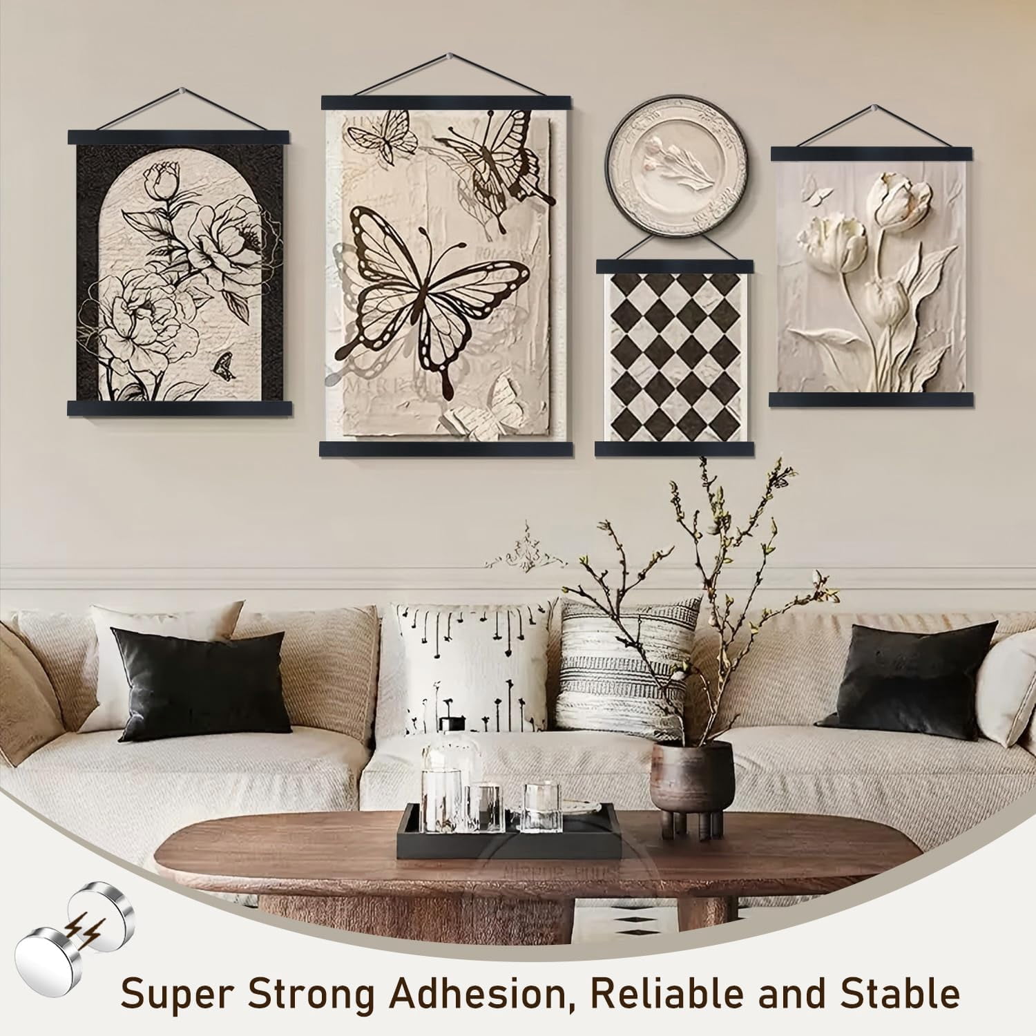 Magnetic Poster Hanger Frame, 20x28 20 x 30 20x26 Light Wood Wooden Magnet Canvas Artwork Print Poster Hangers Frames Hanging Kit (Black, 20")