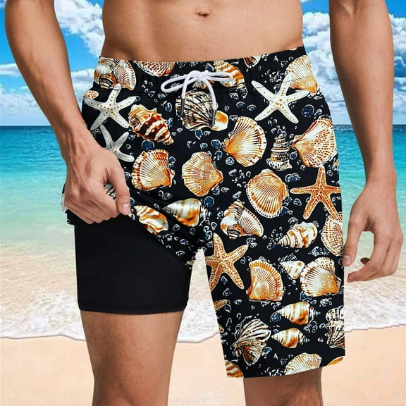 Runfenguu Mens Board Shorts, Volleyball Shorts Men Casual Print Pocket Elastic Waist Straight Half Shorts Pants Sport Pants Cute Shorts