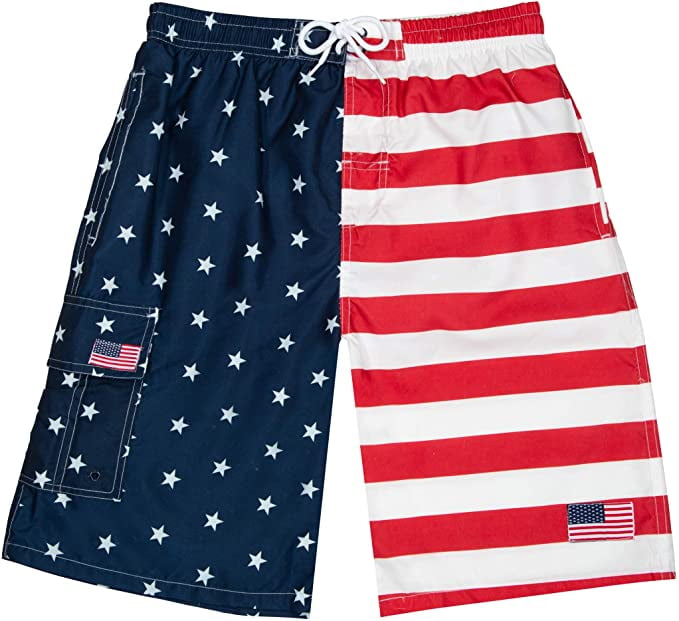 North 15 Men's USA American Flag Quick Dry Swim Trunk Boardshorts with ...
