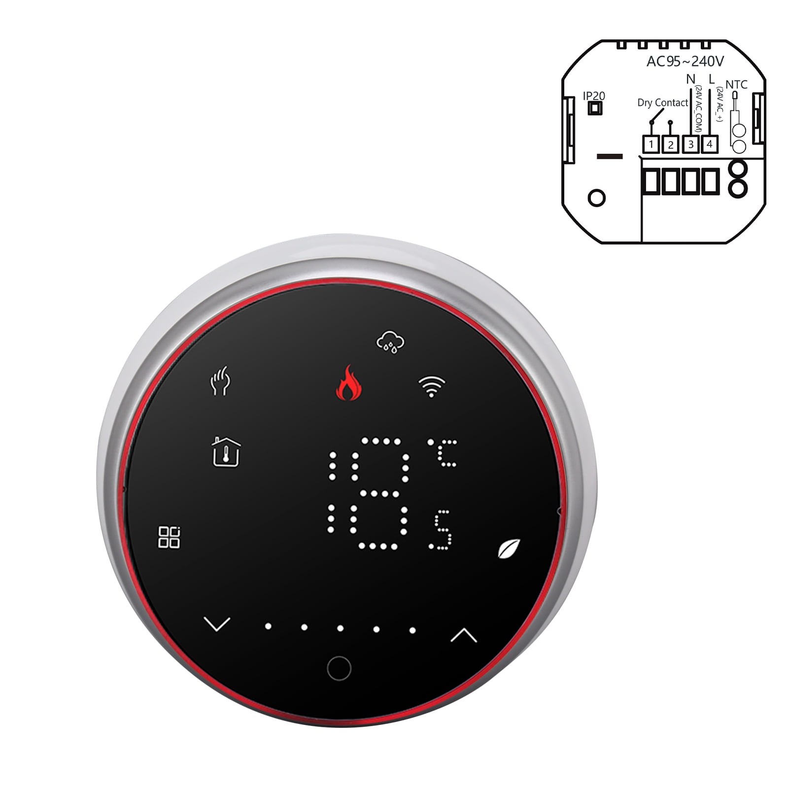 BIMZUC Wireless WiFi Smart Thermostat Boiler Heating LED Display Voice APP Control AC95-240V Energy Saving Round Temperature Controller Black 3.94 inches / 10 cm
