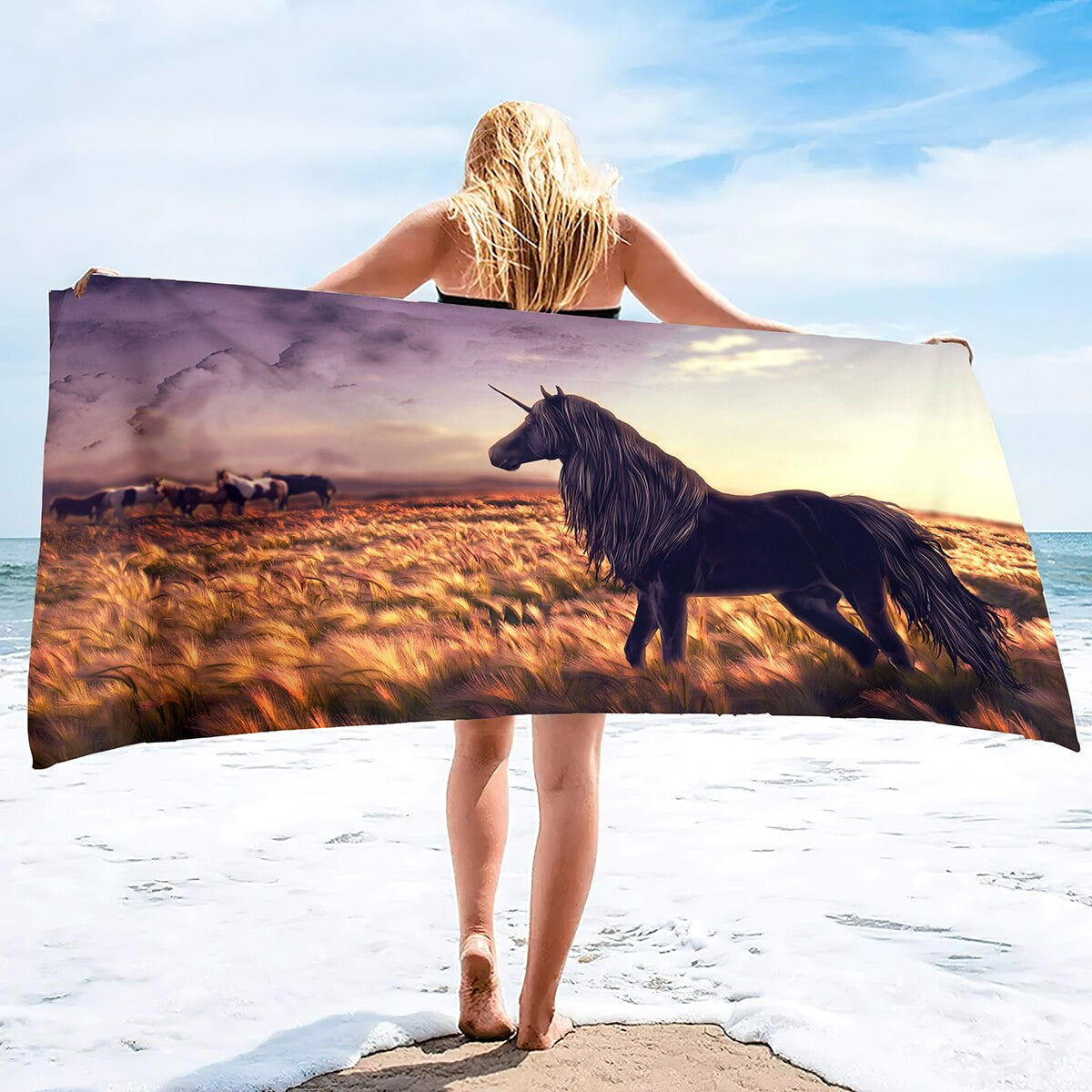 Galloping Horse Beach Towel Wild Farm Animal Bath Towels Quick Dry