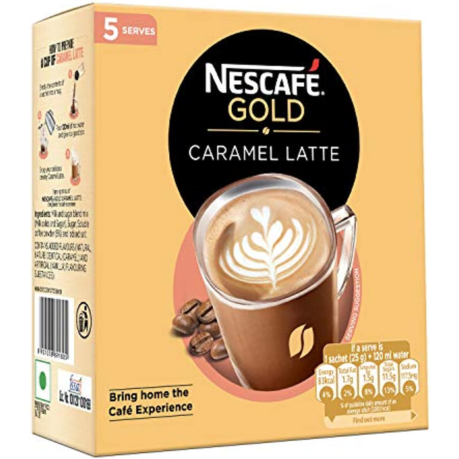 Nescafã Gold Instant Coffee Premix Powder Caramel Latte Box, 125G (5