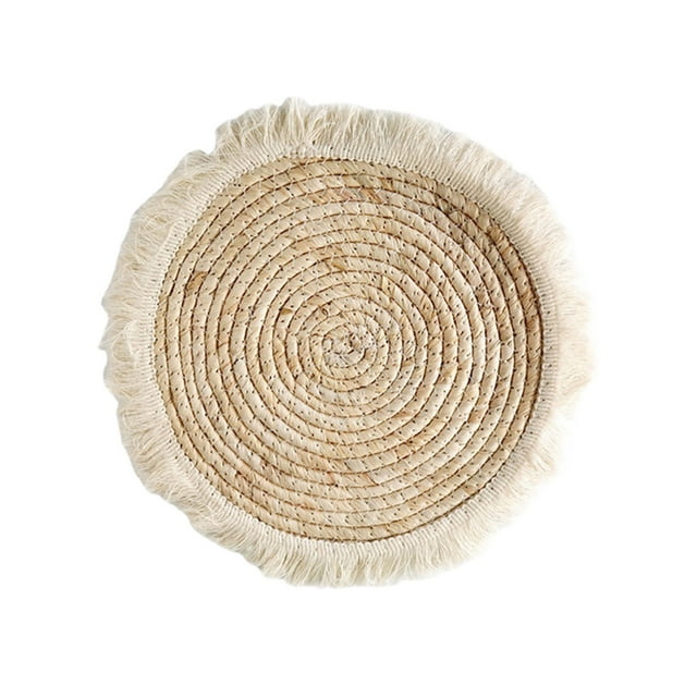 Dvruxg Round Braided Placemats, Round Rattan Placemats, Hand-Woven Water Hyacinth Placemats, Farmhouse Weave Place Mats, Woven Table Mats for Dining Table, Home, Wedding