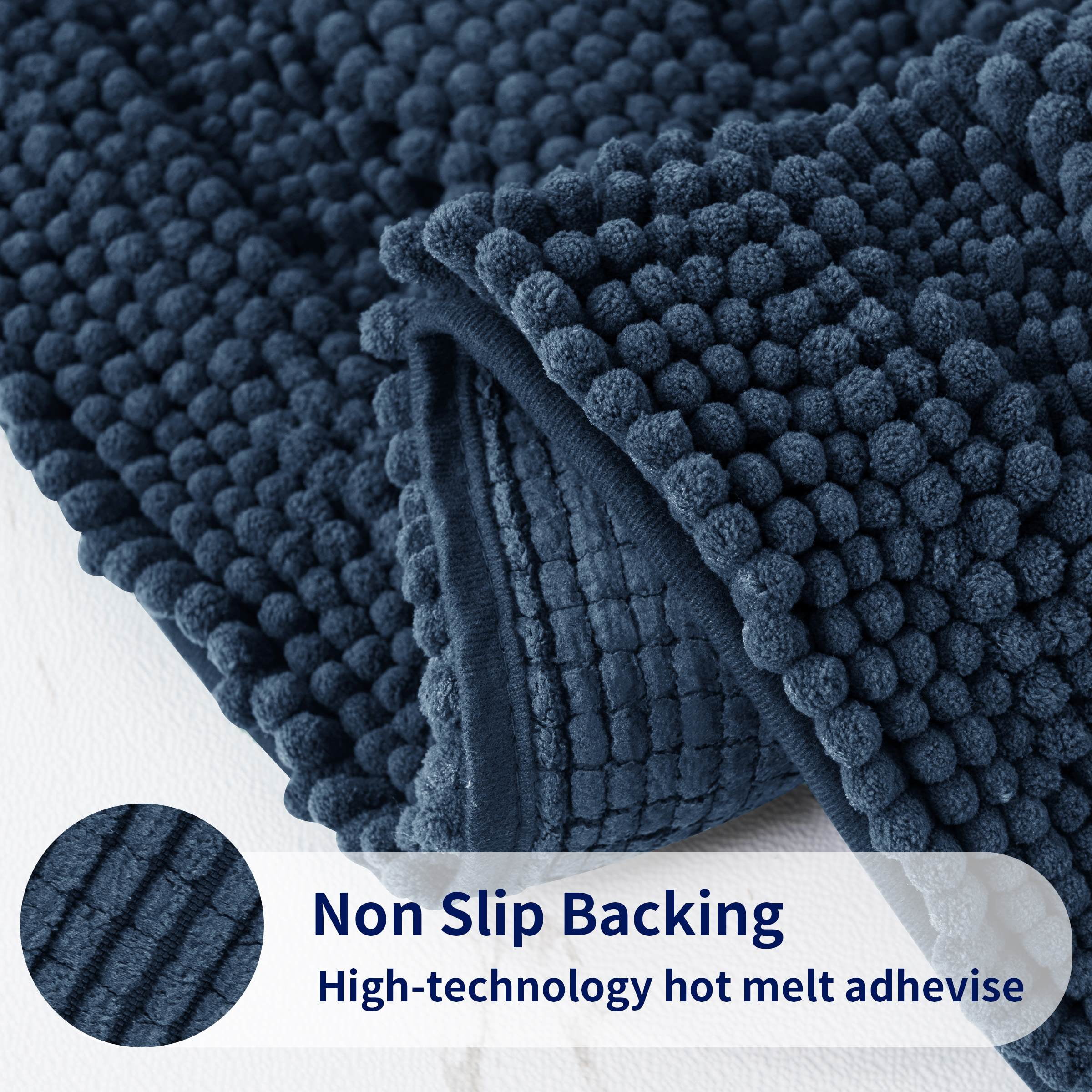 Subrtex Bathroom Rugs Non-Slip Chenille Soft Striped Plush Bath Mat (Navy, 24"x60")