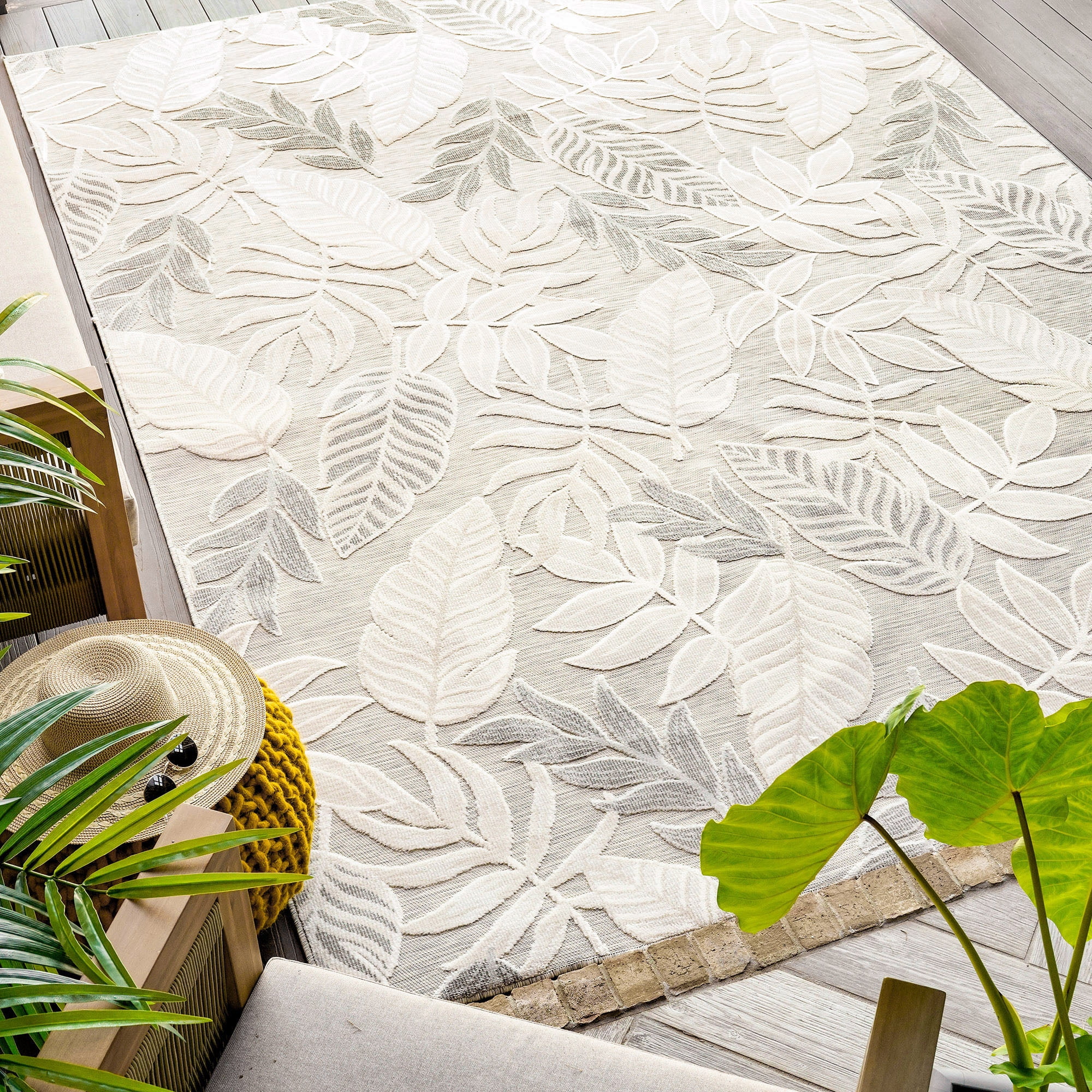 4x6 Water Resistant, Indoor Outdoor Rugs for Patios, Front Door Entry, Entryway, Deck, Porch, Balcony | Outside Area Rug for Patio | Gray, Floral | Size: 3'10'' x 5'3''