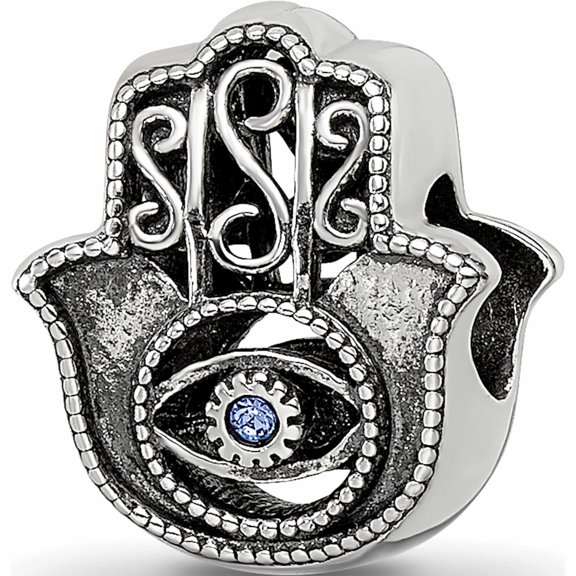 Sterling Silver Reflections Antiqued Blue Crystal Hamsa/Chamseh Bead (12.5 X 10.8) Made In China -Jewelry By Sweet Pea
