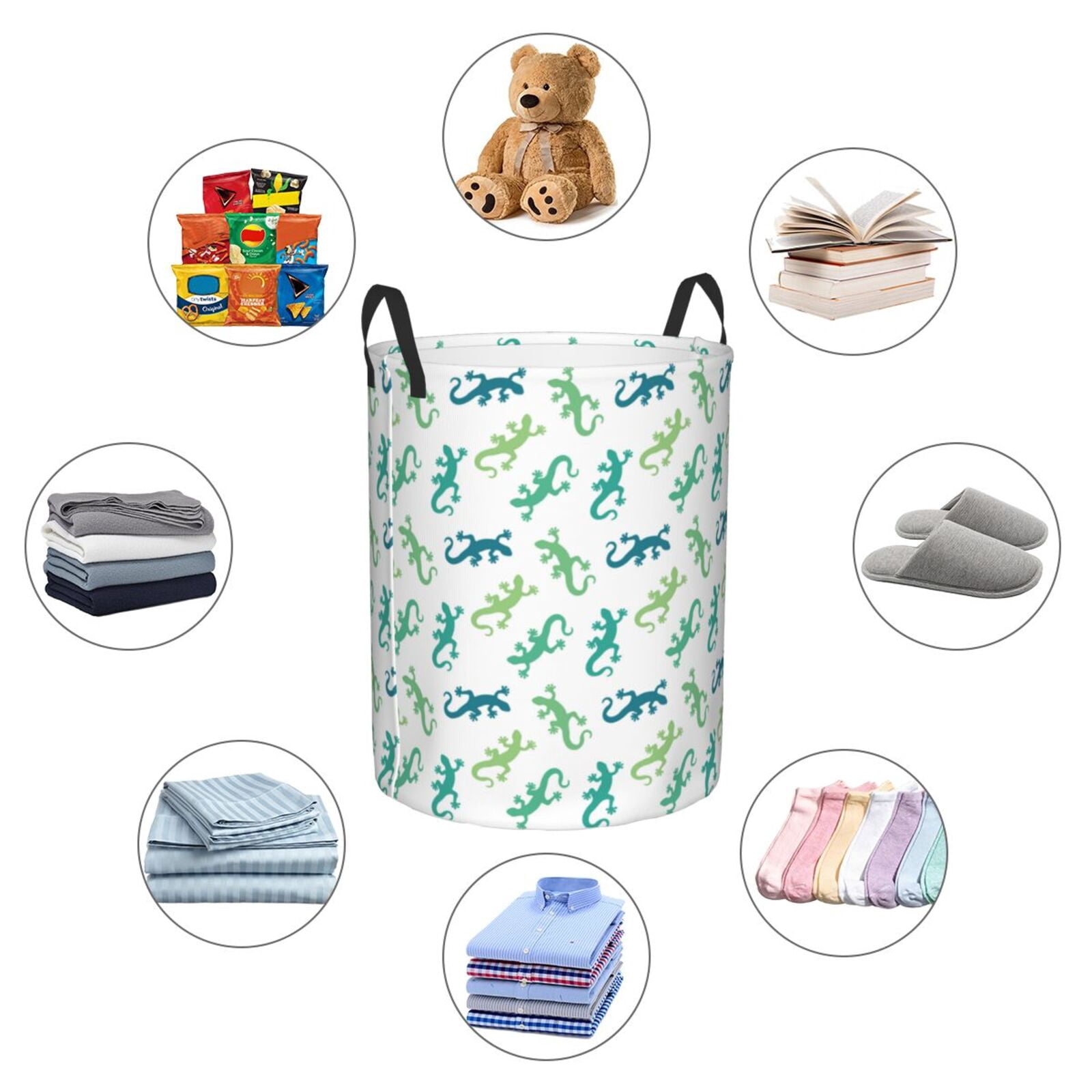 Large Laundry Basket with Handles - Cartoon Cute Lizard Gecko_B Kids Baby Dirty Clothes Laundry Hamper for Bedroom Aesthetic