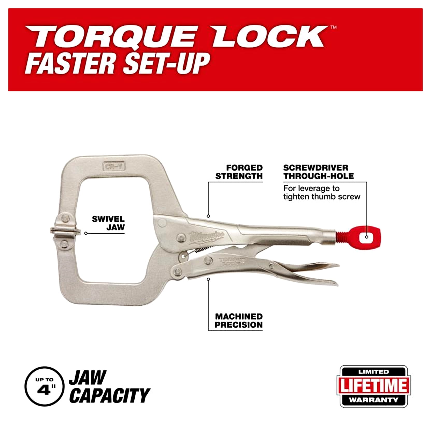 Milwaukee Tool 11" Locking C-Clamp Swivel Jaws