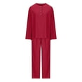 thumbnail image 5 of UAMVSH Lounge Sets for Women Two Piece Outfits Loose Fit Button Long Sleeve Tops and Pants Casual Side Slit Knitted Sweatsuits(MediumRed), 5 of 5