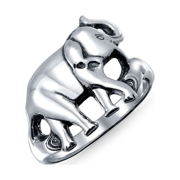 Bling Jewelry Womens Good Luck Trunk Up Zoo Animal Elephant Ring .925 Sterling Silver
