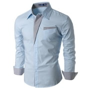 Doublju Mens Slim Fit Cotton Long Sleeve Button Down Shirts Image 1 of 2