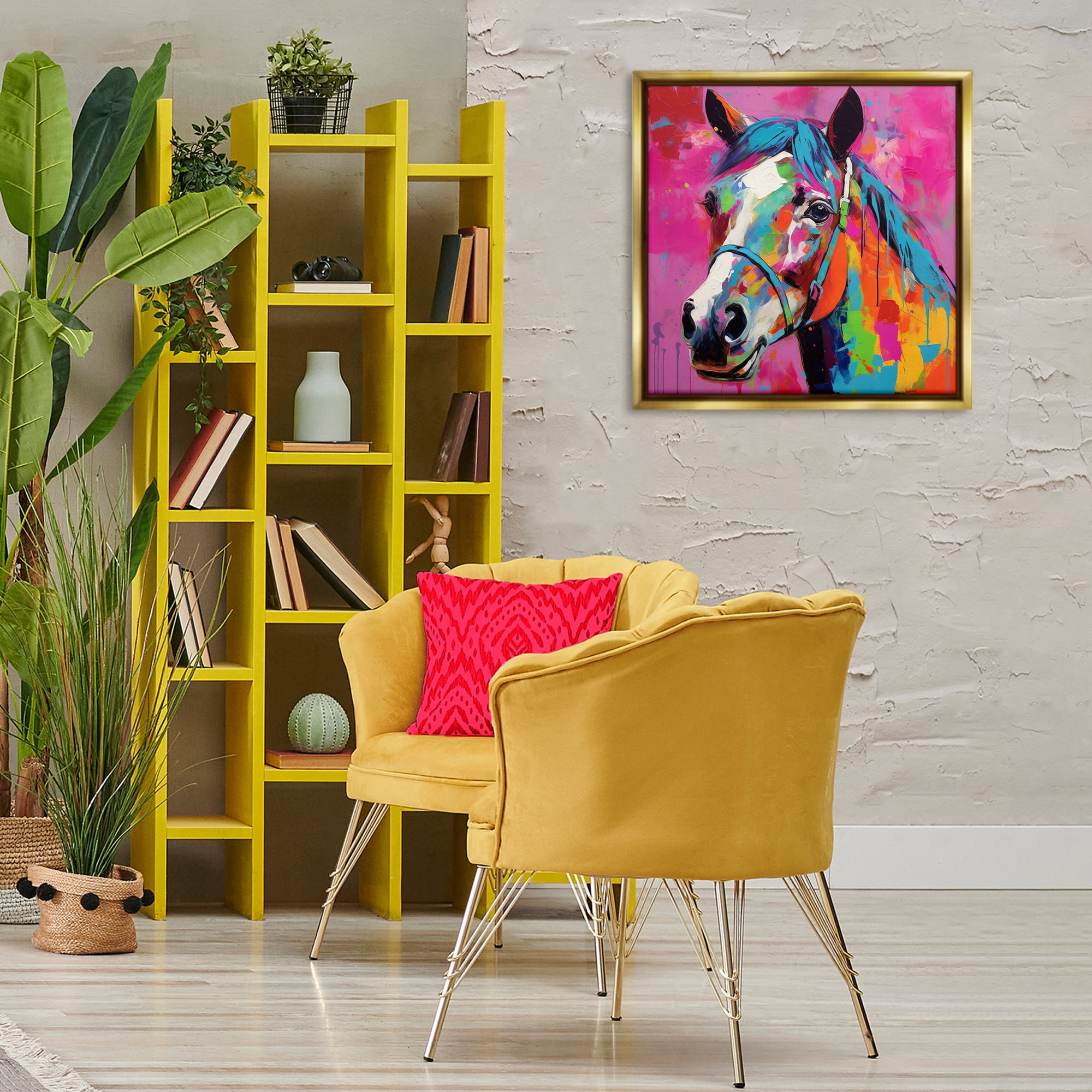 Stupell Industries Modern Hue Horse Animals & Insects Painting Gold Floater Framed Canvas Art Print Wall Art, 25 x 25