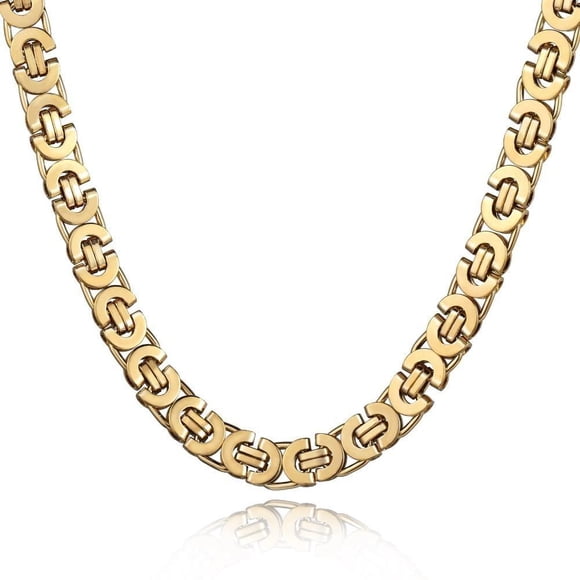 7mm 14K Gold Plated Stainless Steel Flat Byzantine Chain Necklace for Men Women Heavy Luxury Jewelry Charm Classic 18-30inch Link Necklaces Gift
