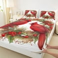 thumbnail image 3 of Homewish Cartoon Red Bird Twin Sheet Sets for Kids, Christmas Wreath Flower Twin Fitted Sheet, Winter Western Festival Flat Sheet, Breathable Home Decor, 3 Pieces, 3 of 7