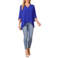 thumbnail image 2 of INSPIRE CHIC Women's High Low Tops Dressy Casual 3/4 Bell Sleeve V Neck Asymmetrical Hem Shirt Chiffon Blouse M Royal Blue, 2 of 6