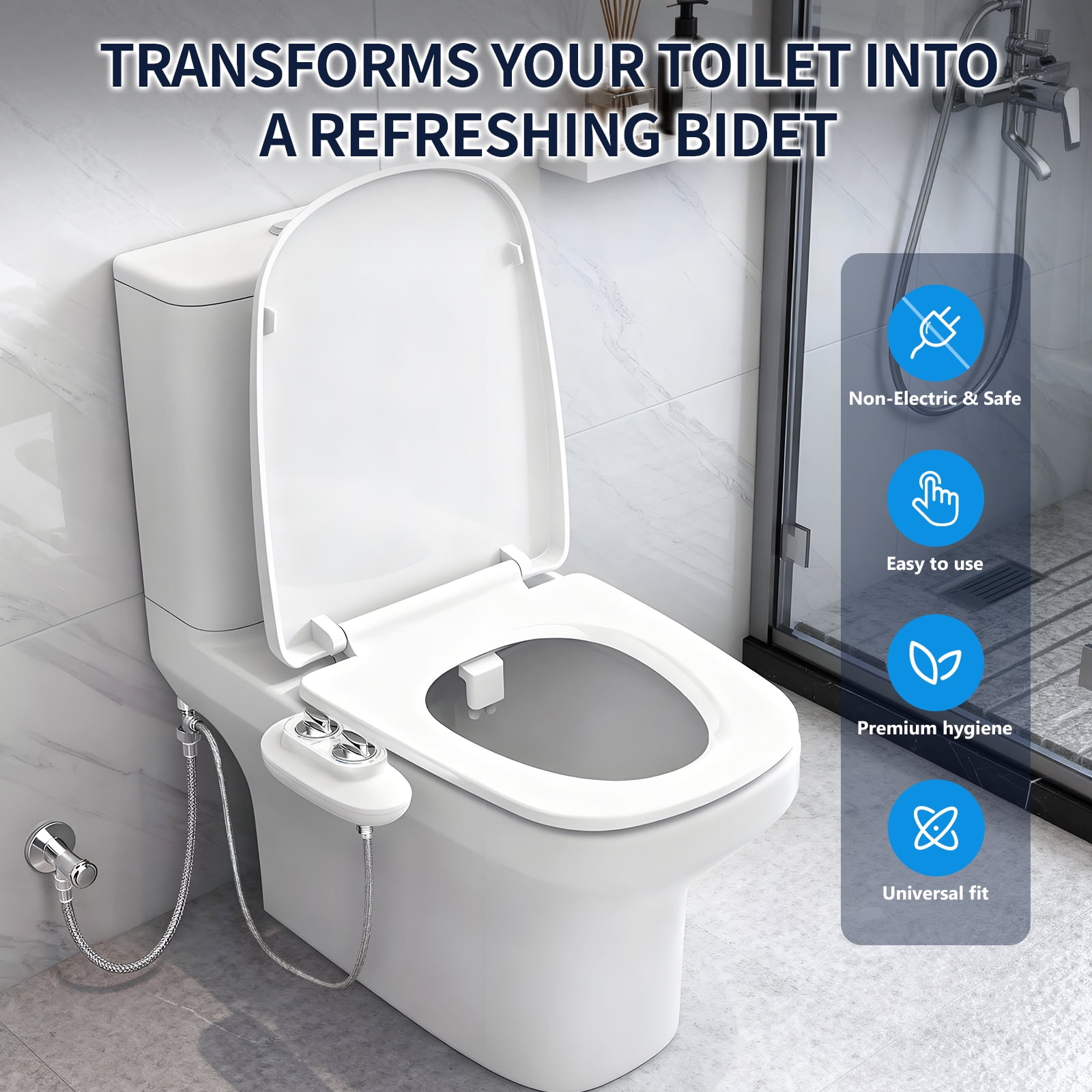 Atzeste Ultra-Slim Bidet, Dual Nozzle Self-Cleaning, Non-Electric Bidet for Toilet Seat Attachment, Adjustable Water Pressure, Rear Feminine Wash Fresh Water Sprayer, Stainless Steel Inlet Badays
