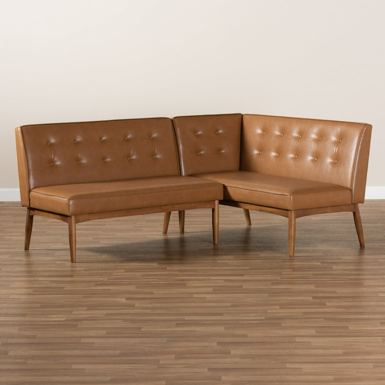 Bourgoin faux 2024 leather wood bench