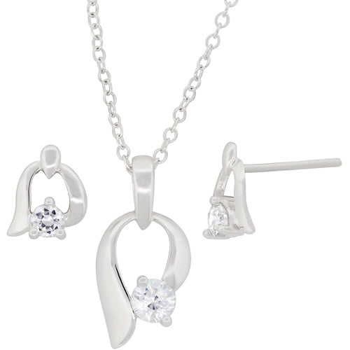 925 Sterling Silver Cubic Zirconia Crystal Necklace Pendant and Earring Set *UK*