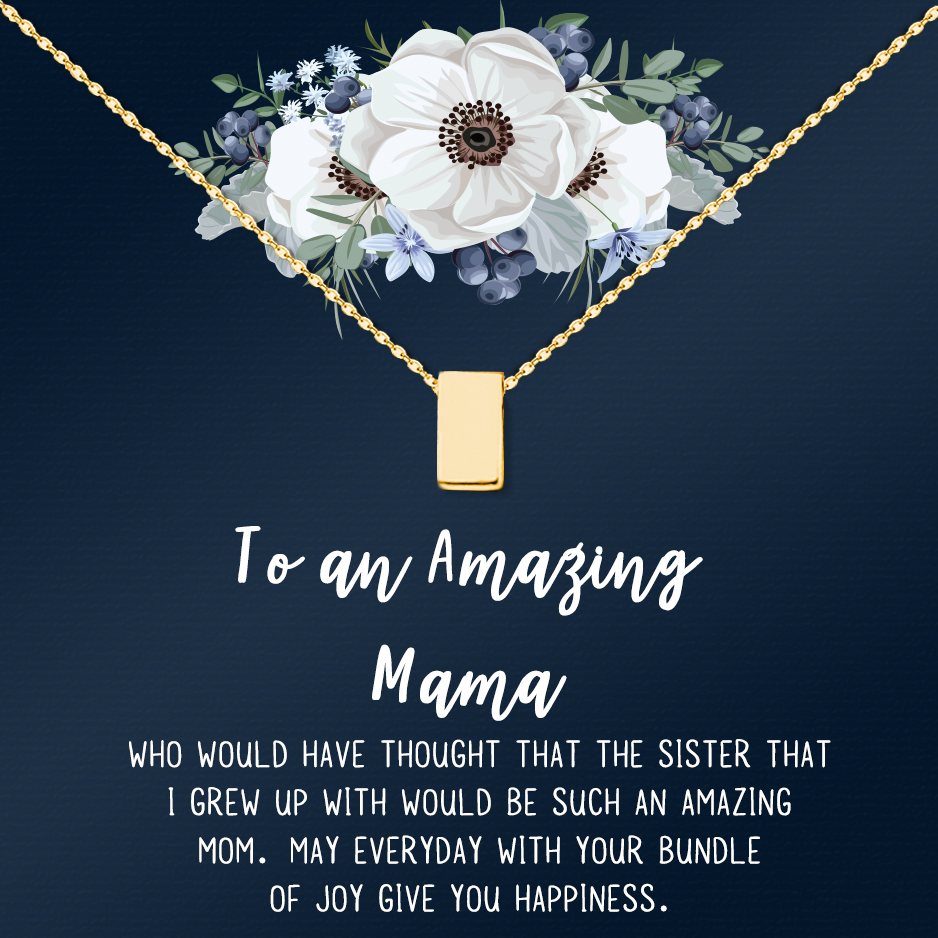 To An Amazing Mama Mother's Day Card Necklace, Mother's Day Gift for Her; Mother's Day Gift for Mom, Jewelry and Card Mother's Day Present [Gold, No-Personalized Cube]
