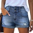thumbnail image 7 of ClodeEU Women's Mid Rise Distressed Denim Shorts,Rolled Hem Casual Summer Jean Shorts Dark Blue,Women's Plus XL, 7 of 7