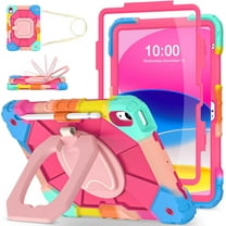 Case for iPad (A16) 11th/10th Generation 2025/2022 with Screen Protector Rotating Stand Pencil Holder Shoulder Strap Heavy Duty Shockproof Cover for iPad 10th Gen Case,Colorful Pink