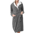 thumbnail image 2 of uublik Robe Women Flannel Robes Casual Hoodies Long Sleeves Robes Winter Woman Bathrobe Nightwear Gray, 2 of 3