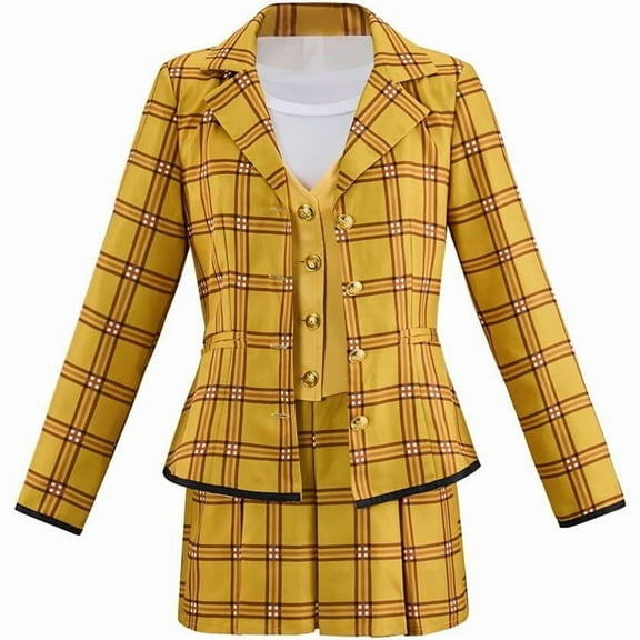 Cher Yellow Plaid 4-Piece Outfit Jacket & Skirt Schoolgirl Set Halloween Party Dress for Women