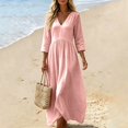 thumbnail image 5 of Womens 3/4 Sleeve Tunic Dress, Casual Loose Fit Pleated Long Gown, Elegant A-Line Work Office Beach Vacation Swing Dress, S-2XL, 5 of 5