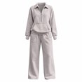 thumbnail image 3 of Smupbvky Womens Half Zip Sweatsuits Collared Long Sleeve Pullover and Wide Leg Pants Casual Fall 2 Piece Workout Set (S, Khaki), 3 of 7
