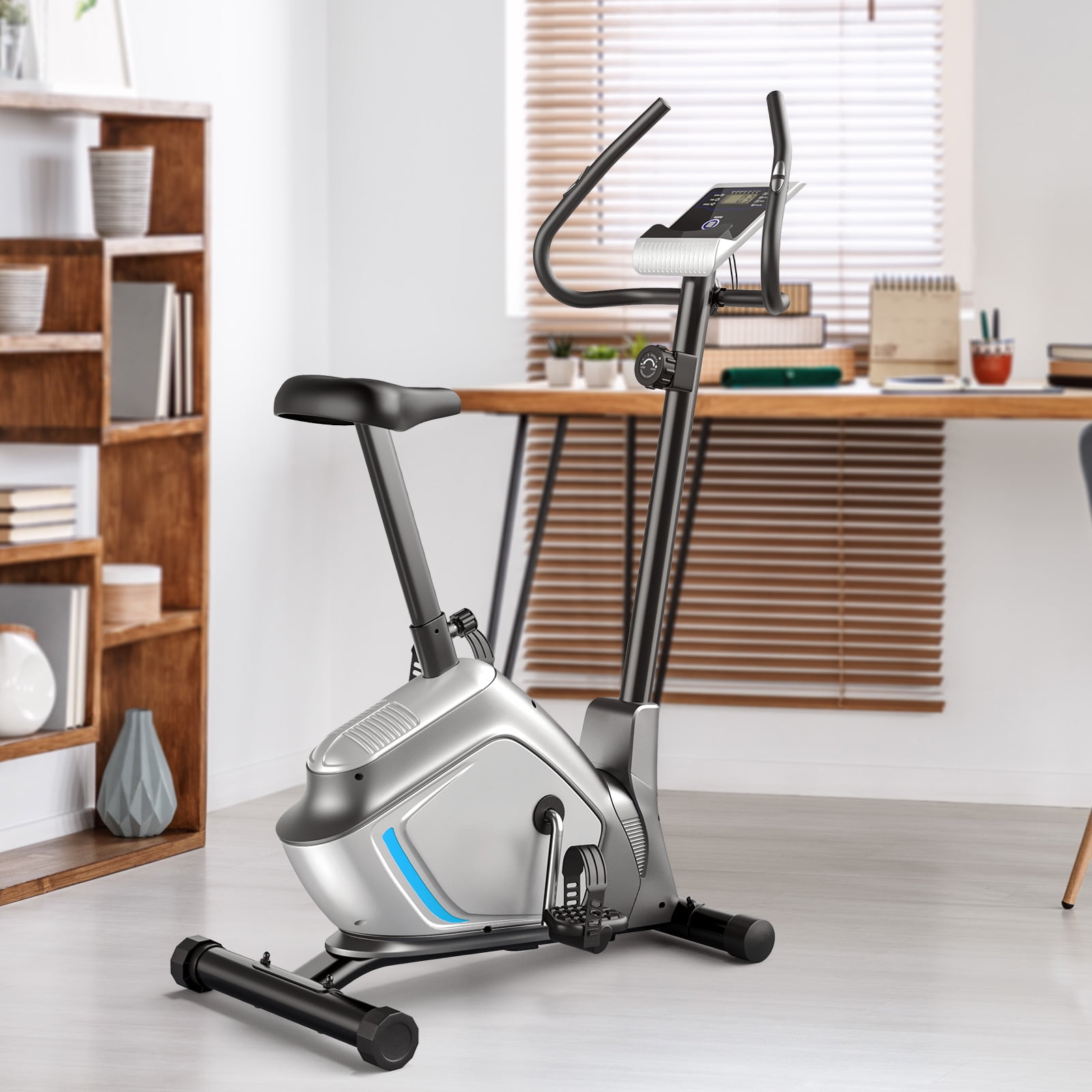 COSTWAY 2 In 1 Elliptical Trainer Exercise Bike W Lcd Screen 8 Magnetic Resistances