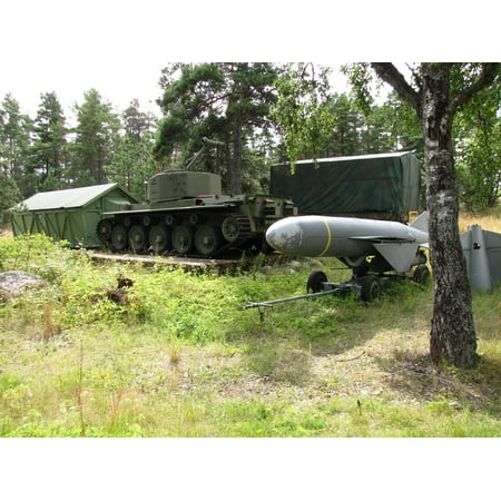 LAMINATED POSTER P-15U anti-ship missile in Kuivasaari. An old en:Comet tank converted into a missile launch vehicle Poster Print 24 x