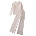 thumbnail image 1 of Guardurnaity Mujer primavera otoño Top moda suéter de punto pantalones casuales Color sólido conjunto de atuendo para la escuela de trabajo al aire libre conjuntos de ropa Blanco Guardurnaity AP015365-01, 1 of 6