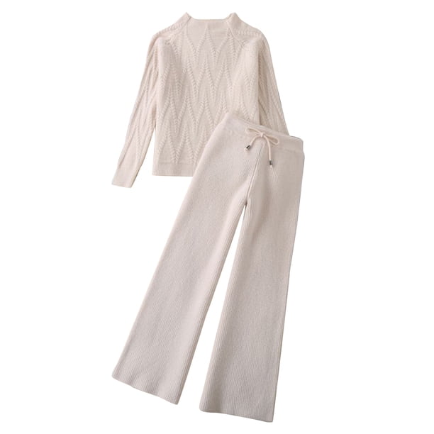 Guardurnaity Top de primavera para mujer, suéter de punto a la moda, pantalones cómodos, atuendo de Color sólido para viajar, trabajar, ir a la escuela conjuntos de ropa Blanco Guardurnaity AP015365-01