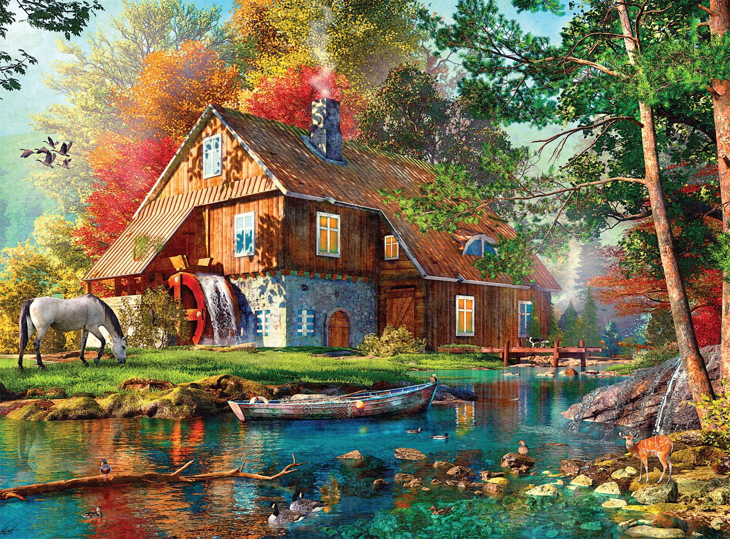 Buffalo Games Country Life Autumn Watermill 1000-Piece 26.75 x 19.75-inch Interlocking Jigsaw Puzzle for Adults Ages 14+
