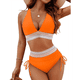 thumbnail image 1 of Bikini de Dos Piezas para Mujer, Cintura Alta, Cuello Halter, Traje de Baño Adelgazante, Naranja, Rojo, Talla M, 1 of 7