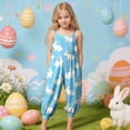 thumbnail image 2 of mgoYE Toddler Girl Summer Outfits Girls Easter Jumpsuits Spaghetti Strap Sleeveless Loose Romper Long Pants with Pockets Kids Clothes(Sky Blue,9-10 Years), 2 of 6