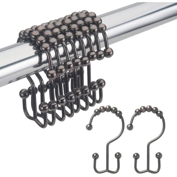 Shower Curtain Rings, Rust-Resistant Metal Double Shower Hooks for Curtain Rolling Shower Curtain Hooks Rings Shower Rings for Bathroom Shower Curtain Rod , Nickel, Set of 12 Rings