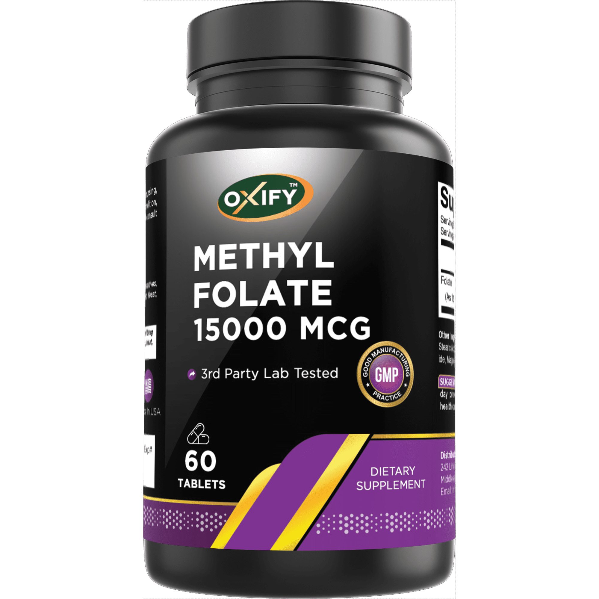 Oxify Methyl Folate 15000 mcg | 60 Tablets | Gluten-Free, Non-GMO | Supplement Made in USA