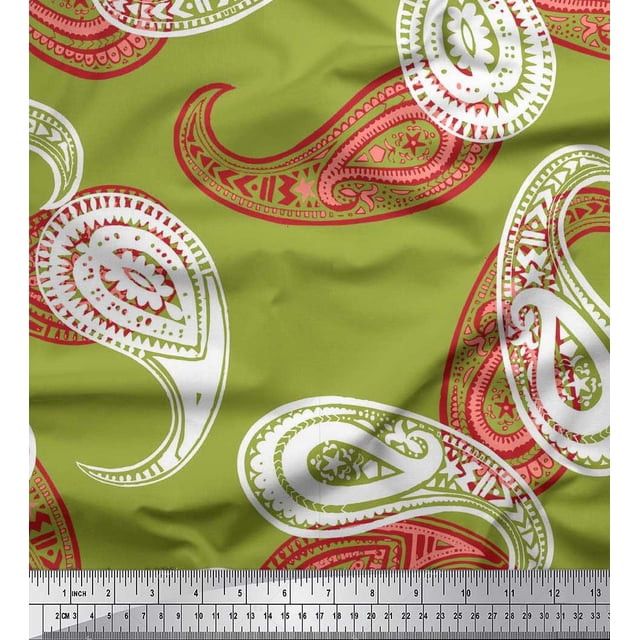 Soimoi Polyester Crepe Fabric Artistic Paisley Print Sewing Fabric Yard 52 Inch Wide